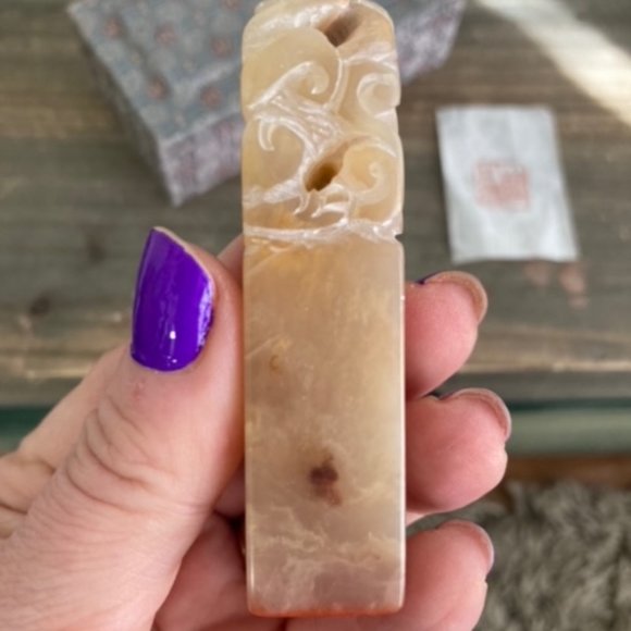 Vintage Chinese Shoushan Stone Figurine Statue in Tapestry Box #2 Pretty! - Picture 8 of 11